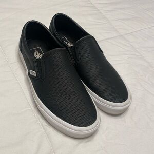 Vans black leather slip on
